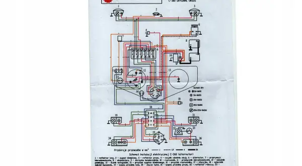 Schemat instalacji elektrycznej Ursus C-360 z alternatorem.