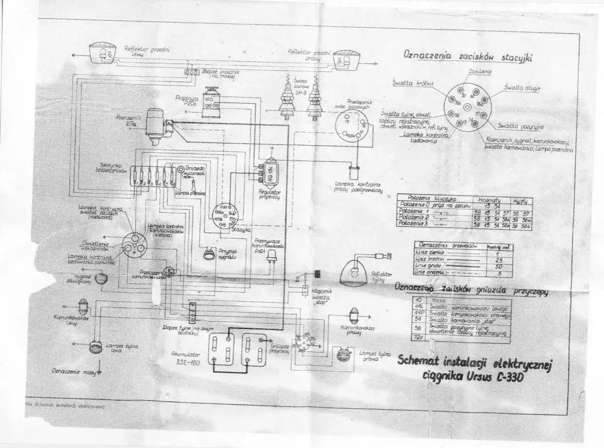 Wiązka elektryczna Ursus C-330 schemat prądnica alternator