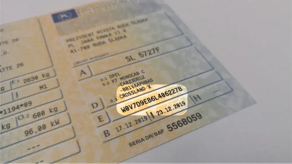 lokalizacja numeru VIN w samochodzie i dowodzie rejestracyjnym
