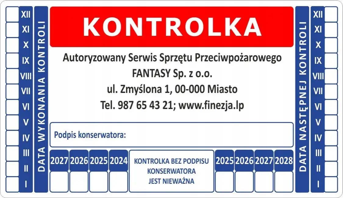 etykieta legalizacyjna gaśnicy samochodowej, pieczęć legalizacji gaśnicy